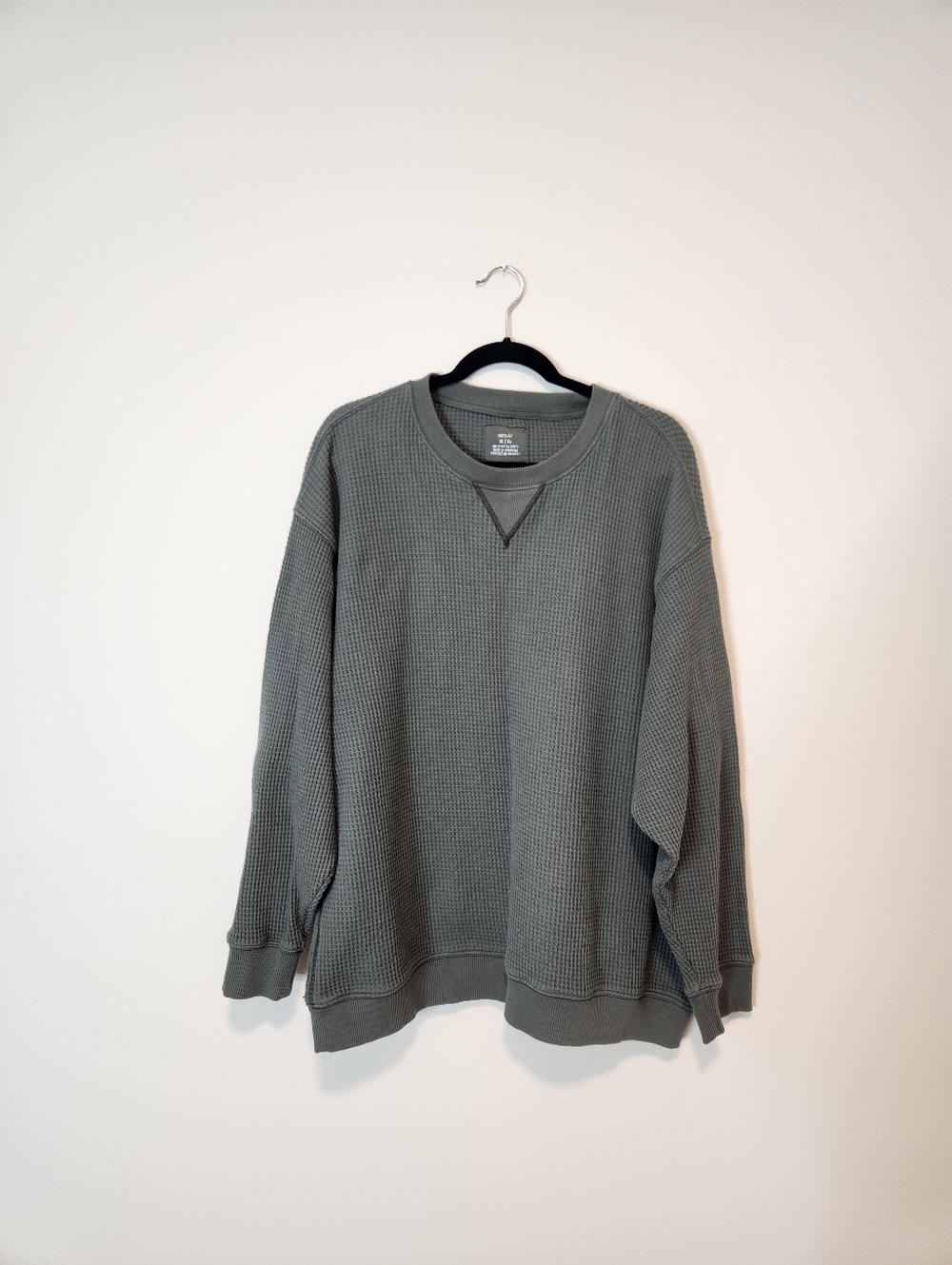 Aerie Waffle Knit Oversized Crewneck Sweater Sage Green Size XL